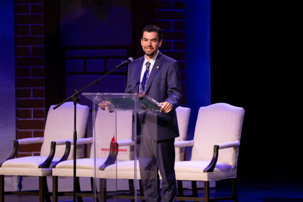 Edwin Alan Groves Jr speaks to FHU students during Homecoming week.