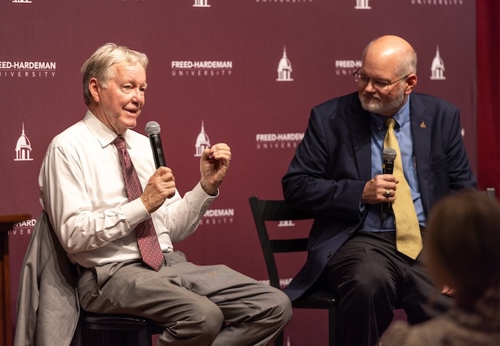 Retired Tennessee Supreme Court Chief Justice Roger Page speaks to FHU students during Constitution Day.