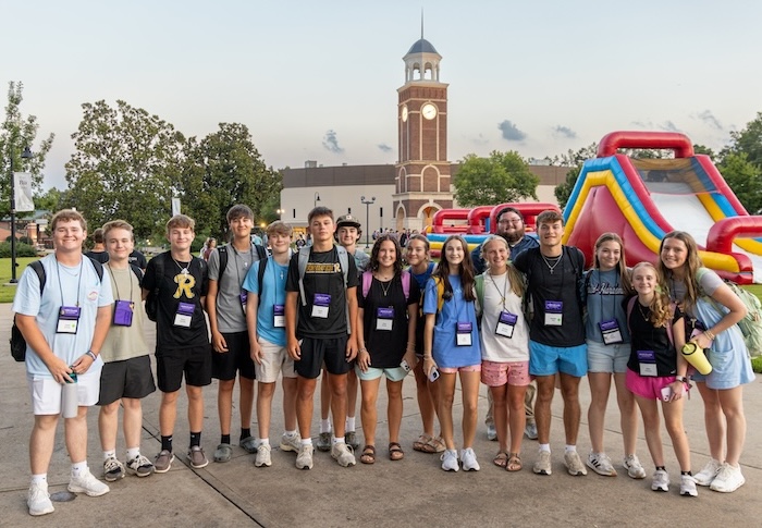 Horizons campers beneath the bell tower in the commons