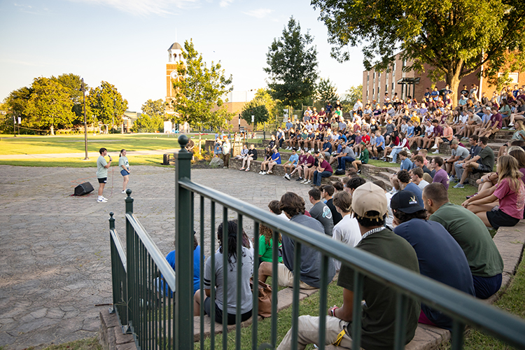students gathering in the commons