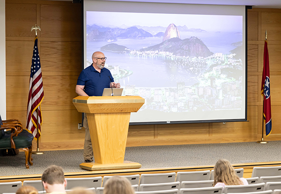 man speaking at mission emphasis day