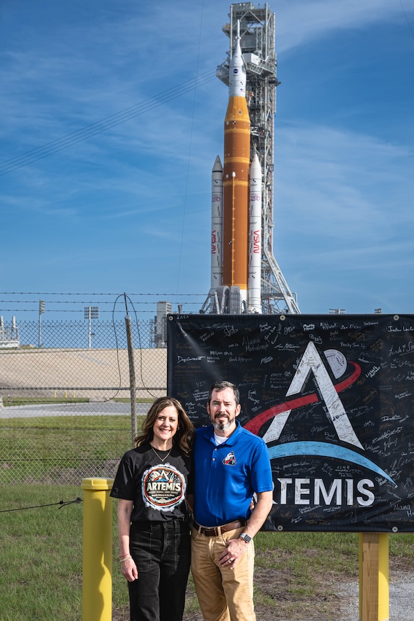 Dr. Phillip and Shannon Allen at NASA’s Kennedy Space Center ahead of the Artemis II launch.